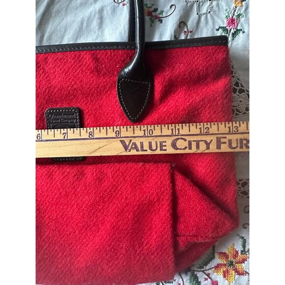 Harris Tweed red Handbag vintage brown leather top handles classic Scotland 13x9 - Picture 10 of 16